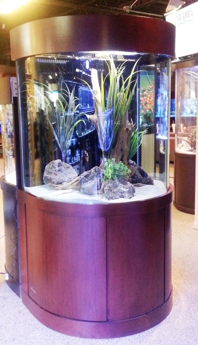 225 gallon Glass Bullnose, 44” x 31” x 42”, L x W x H with custom Contemporary Stand and Canopy 